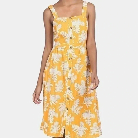 Tommy Hilfiger Yellow Floral Print Fit & Flare Linen
Blend Dress Small - Picture 1 of 9